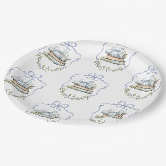 Nieuw Chapter Blue lint Bow  baby shower Papieren Bordje (Gekanteld)