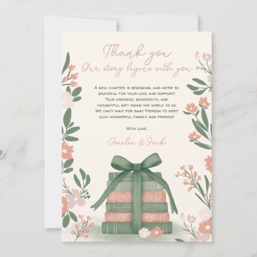 Nieuw Chapter Boeken Whimsical Sage groen Baby sho Bedankkaart (Voorkant)