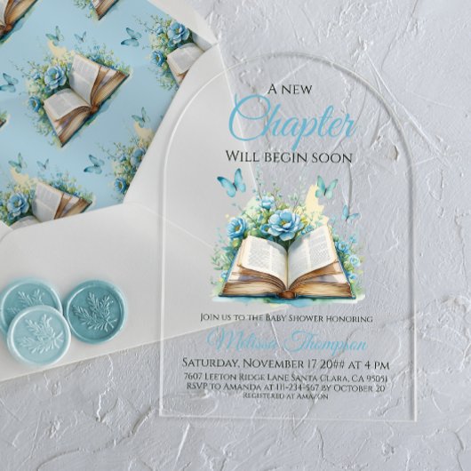 Nieuw Chapter Boy Blue Brunch Book Baby shower Acryl Uitnodigingen