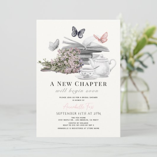 Nieuw Chapter Buttefly Tea Party Book Vrijgezellen Kaart (Staand voorkant)