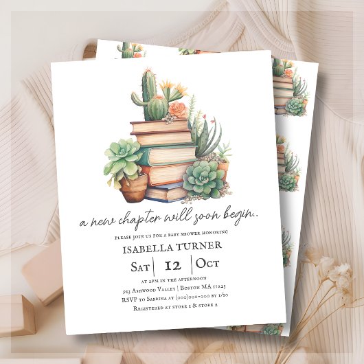 Nieuw Chapter Cactus & Books Baby shower Uitnodigi
