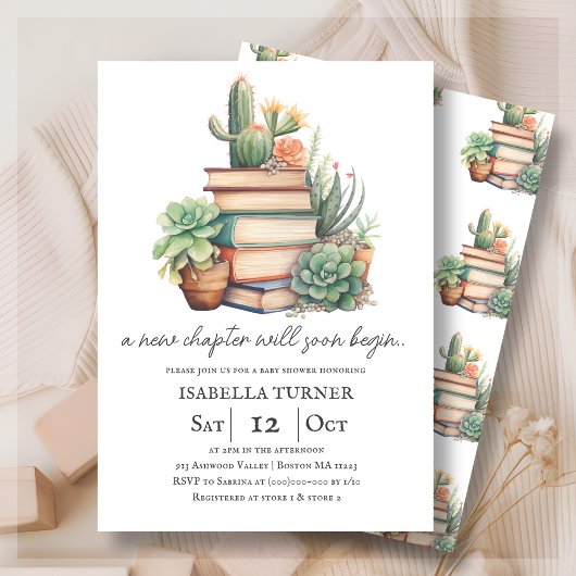 Nieuw Chapter Cactus & Books Baby shower Uitnodigi Kaart