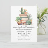 Nieuw Chapter Cactus & Books Baby shower Uitnodigi Kaart (Staand voorkant)