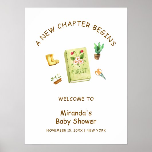 Nieuw Chapter Garden Book Baby shower Welkom Poster (Voorkant)