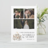 Nieuw Chapter Married & Merry Beige Pas getrouwd 3 Feestdagenkaart (Staand voorkant)