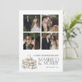 Nieuw Chapter Married & Merry Beige Pas getrouwd 4 Feestdagenkaart (Staand voorkant)