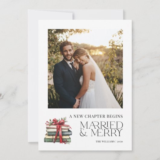 Nieuw Chapter Married & Merry Pas getrouwd Red Bow Feestdagenkaart (Voorkant)