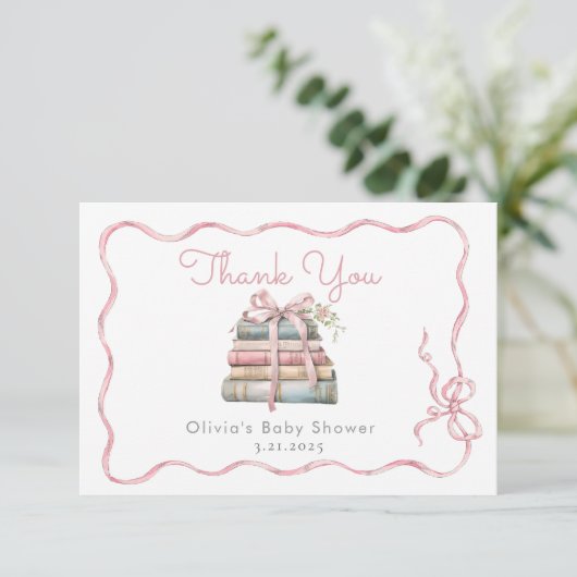 Nieuw Chapter Pink Bow Baby shower Bedankkaart (Staand voorkant)
