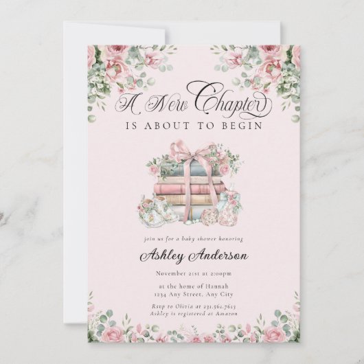 Nieuw Chapter Pink Bow Baby shower Kaart (Voorkant)