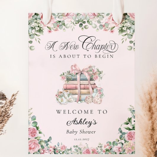 Nieuw Chapter Pink Bow Floral Baby shower Welkom Poster