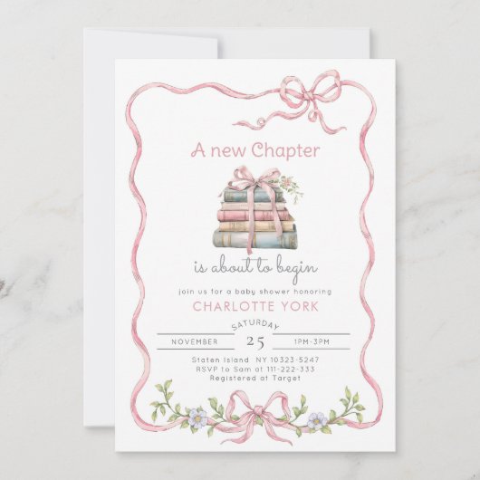 Nieuw Chapter Pink Bow foto QR code Baby shower Kaart (Voorkant)