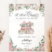Nieuw Chapter Pink Floral Bow Baby shower Welkom Poster