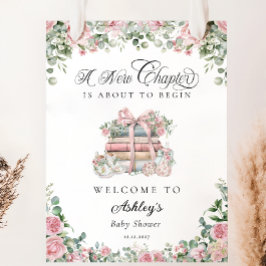 Nieuw Chapter Pink Floral Bow Baby shower Welkom Poster