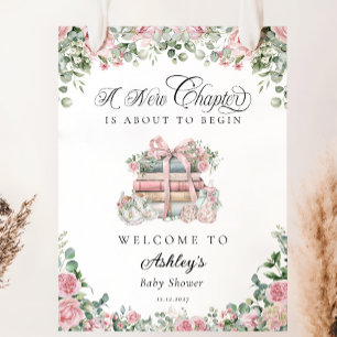 Nieuw Chapter Pink Floral Bow Baby shower Welkom Poster