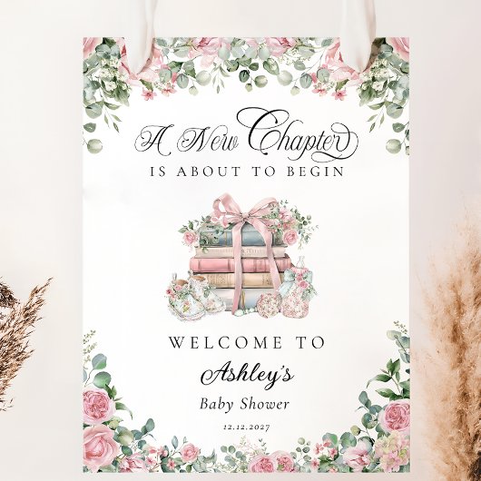 Nieuw Chapter Pink Floral Bow Baby shower Welkom Poster