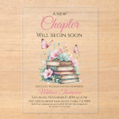 Nieuw Chapter Pink Girl Storybook Book Baby shower Acryl Uitnodigingen (Voorkant)
