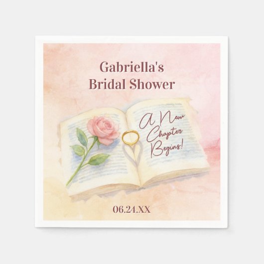 Nieuw Chapter Pink Rose Book & Ring Vrijgezellenfe Servet (Voorkant)