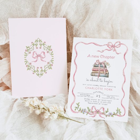 Nieuw Chapter Roze boog wilde bloem Baby shower Kaart