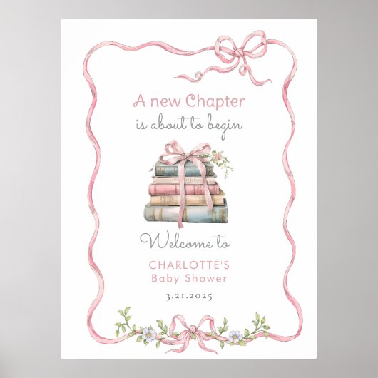 Nieuw Chapter Roze boog wilde bloem Baby shower Poster (Voorkant)