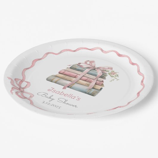Nieuw Chapter roze lint Boog meisje baby shower Papieren Bordje (Gekanteld)