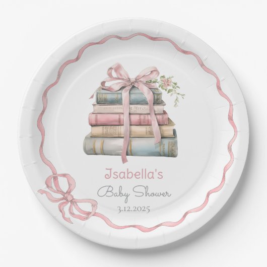 Nieuw Chapter roze lint Boog meisje baby shower Papieren Bordje (Voorkant)