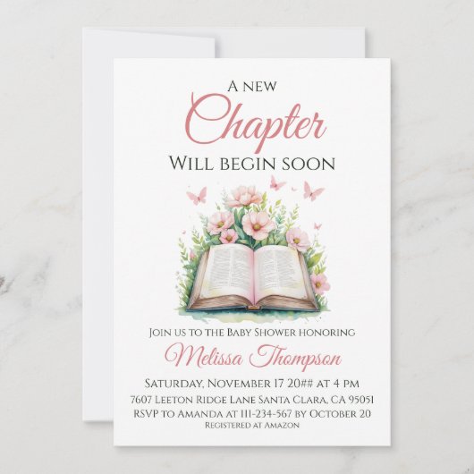 Nieuw Chapter Roze Meisje Brunch Boek Baby shower Kaart (Voorkant)