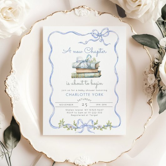 Nieuw Chapter Storybook Blue Bow Baby shower Kaart