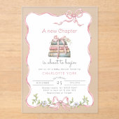 Nieuw Chapter Storybook Pink Bow baby shower Acryl Uitnodigingen (Voorkant)