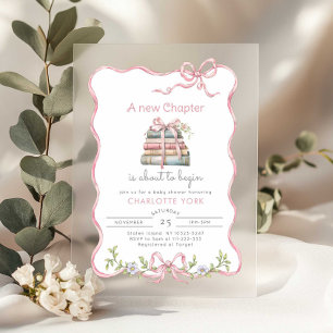 Nieuw Chapter Storybook Pink Bow baby shower Acryl Uitnodigingen