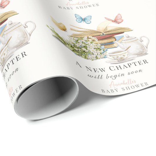Nieuw Chapter Tea Butterfly Storybook Baby shower Cadeaupapier (Rol Hoek)