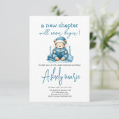 Nieuw Chapter Teddy blue boy baby shower Beer Bedankkaart (Staand voorkant)