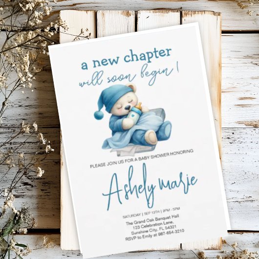 Nieuw Chapter Teddy blue boy baby shower Beer Kaart