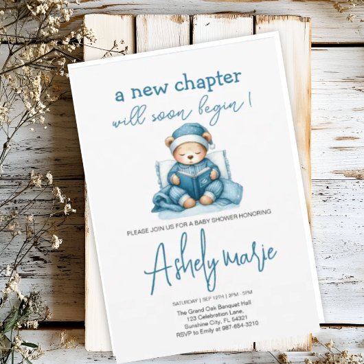Nieuw Chapter Teddy blue boy baby shower Beer Kaart