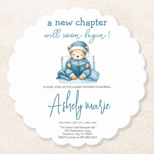 Nieuw Chapter Teddy blue boy baby shower Beer Kartonnen Onderzetters (Voorkant)