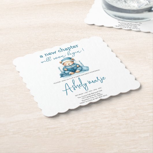 Nieuw Chapter Teddy blue boy baby shower Beer Kartonnen Onderzetters (Gebogen)