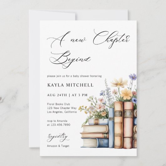 Nieuw Chapter Waterverf Bloemenboeken Baby shower Kaart (Voorkant)