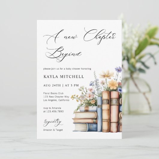 Nieuw Chapter Waterverf Bloemenboeken Baby shower Kaart (Staand voorkant)