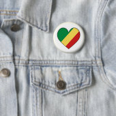NIEUW! - CONGO-BRAZZAVILLE HEART PIN BACK BADGE RONDE BUTTON 5,7 CM (In situ)