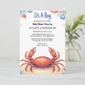 Nieuw Cool Beach Ocean Catch Red Crab Baby shower Kaart (Staand voorkant)
