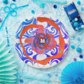 Nieuw deco Monogram Oranje Blauw Roos Papieren Bordje (Feest)