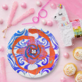 Nieuw deco Monogram Oranje Blauw Roos Papieren Bordje (Feest)