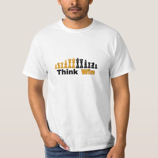 NIEUW! Denk, beweeg, win - schaak T-shirt (Voorkant)