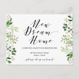 Nieuw droomhuis, groen, bewegende aankondiging briefkaart