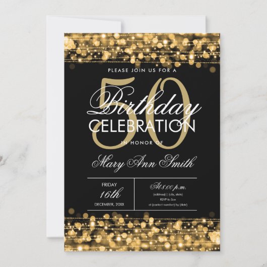 Nieuw! Elegant 50th Birthday Party Sparkles Gold  Kaart (Voorkant)