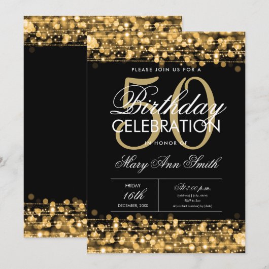Nieuw! Elegant 50th Birthday Party Sparkles Gold  Kaart (Voorkant / Achterkant)