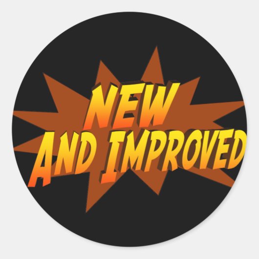 Nieuw en verbeterd ronde sticker (Voorkant)