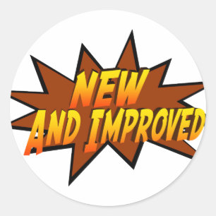 Nieuw en verbeterd ronde sticker