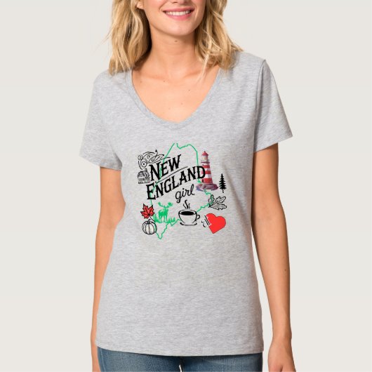 Nieuw Engeland Meisje in het hart T-shirt – Maine  (Voorkant)