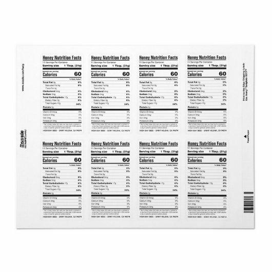 NIEUW FDA-conform voedingshoningetiket 2020-21 Etiket (Full Sheet)