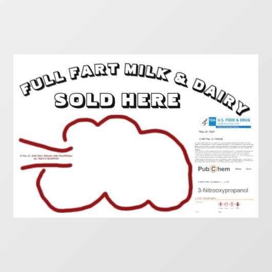 NIEUW Full Fart Dairy van RoseWrites Window Cling Raamsticker (Vel)